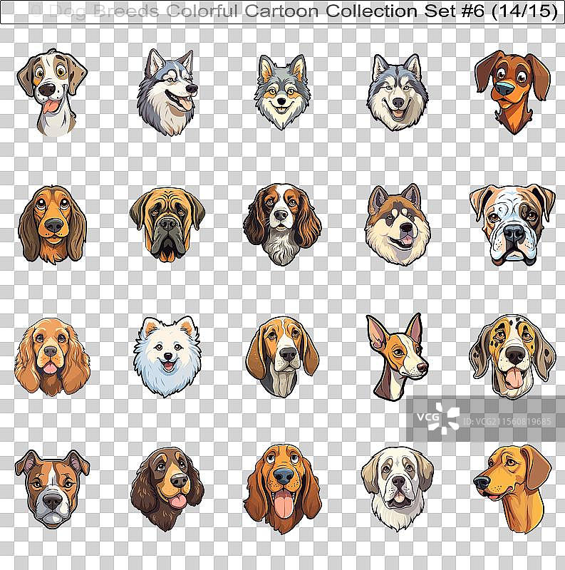 色彩斑斓的可爱狗狗品种卡通角色图片素材