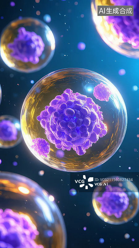 【AI数字艺术】细胞分裂过程中的紫色细胞图片素材