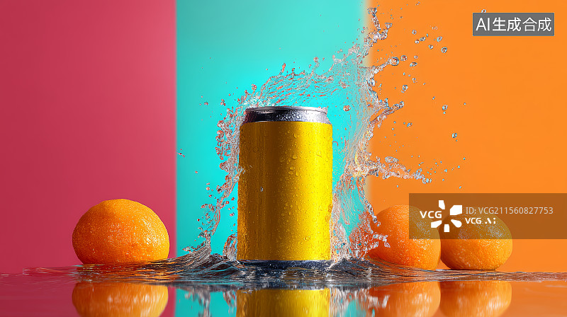 【AI数字艺术】饮料罐水果溅水图图片素材