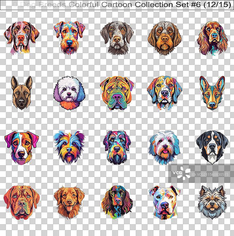 色彩斑斓的可爱狗狗品种卡通角色图片素材