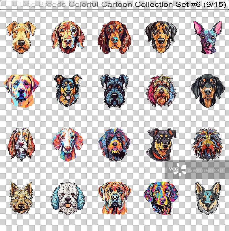 色彩斑斓的可爱狗狗品种卡通角色图片素材