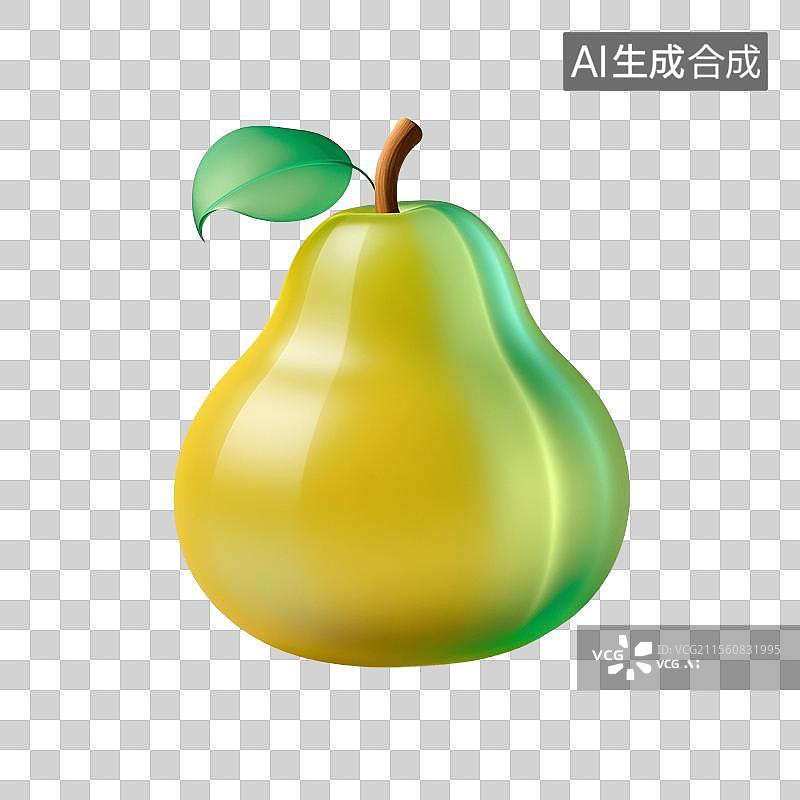 【AI数字艺术】3D渲染，透明玻璃质感，鸭梨，雪梨，香梨，水果免抠元素图片素材