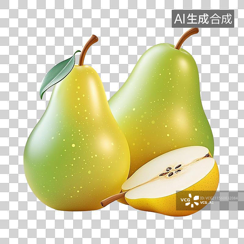 【AI数字艺术】3D渲染，透明玻璃质感，鸭梨，雪梨，香梨，水果免抠元素图片素材