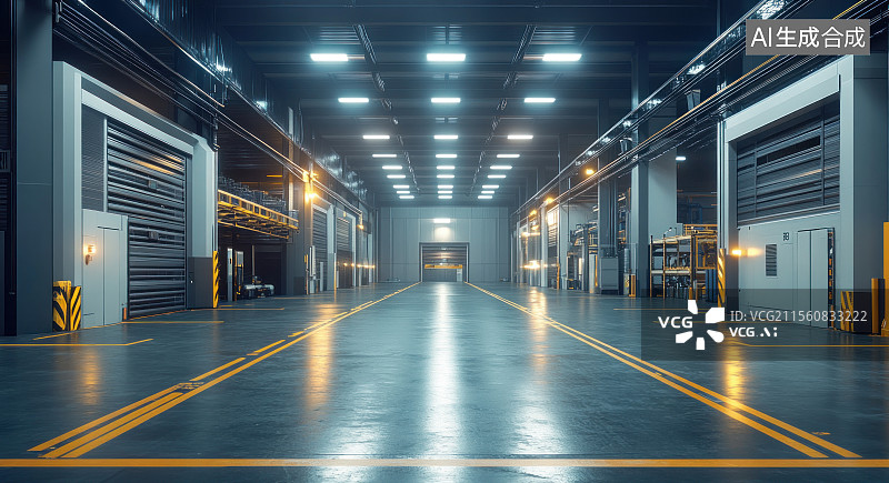 【AI数字艺术】空旷现代化工业仓库室内场景图片素材