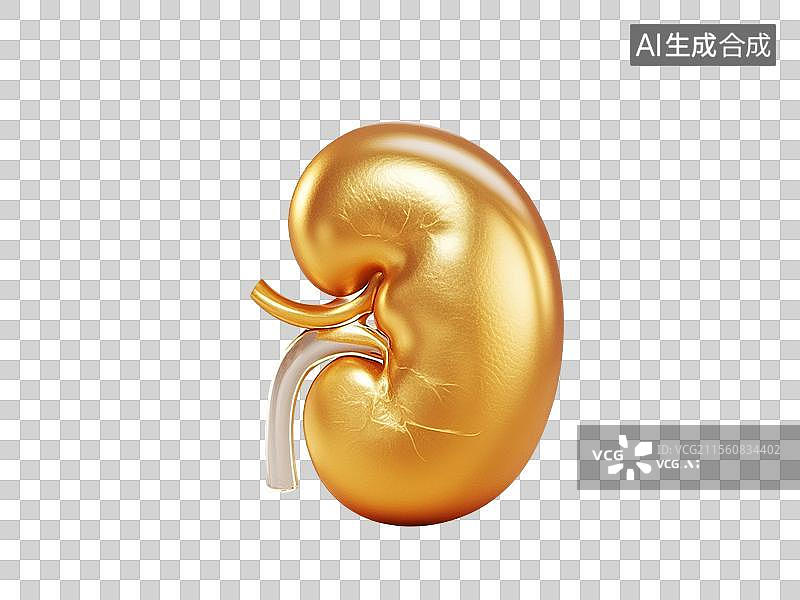 【AI数字艺术】3D渲染，肾，肾脏，金色泌尿系统，免抠元素图片素材