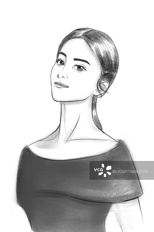 美丽清新佳人素描图片素材
