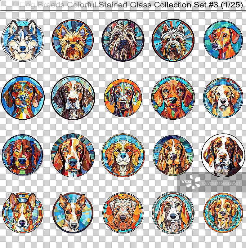 五彩斑斓的狗品种彩绘玻璃可爱狗狗图片素材