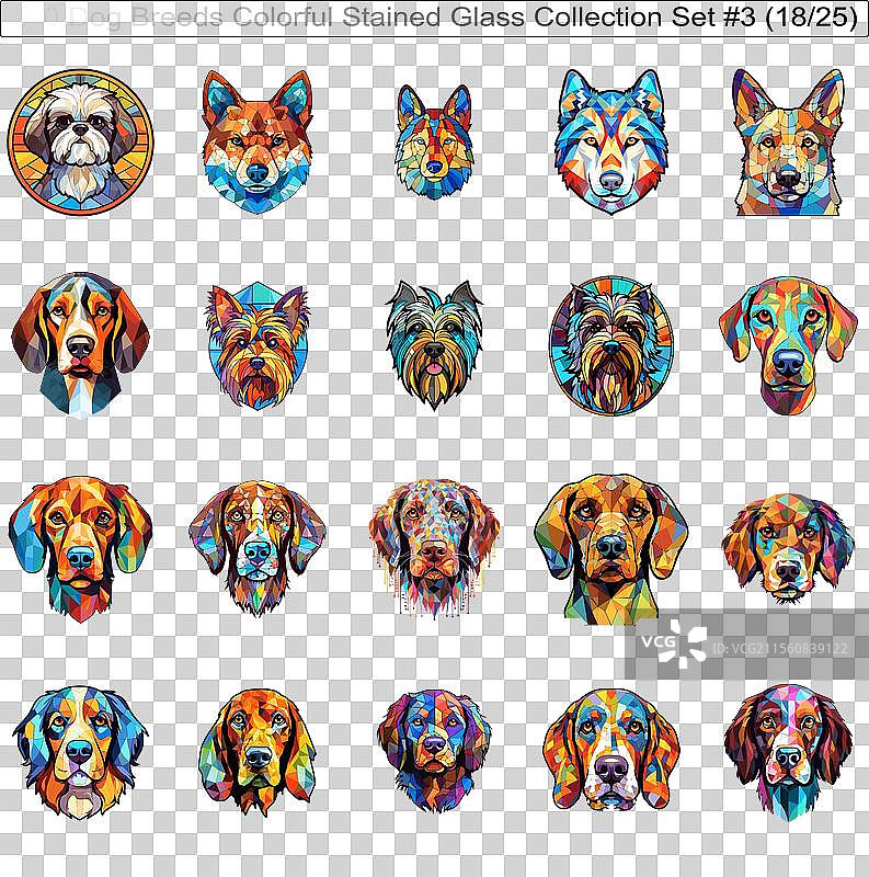 五彩斑斓的狗品种彩绘玻璃可爱狗狗图片素材