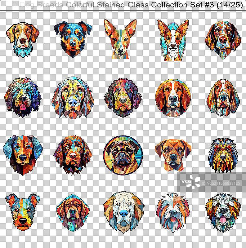 彩色犬种彩绘玻璃可爱狗狗图片素材