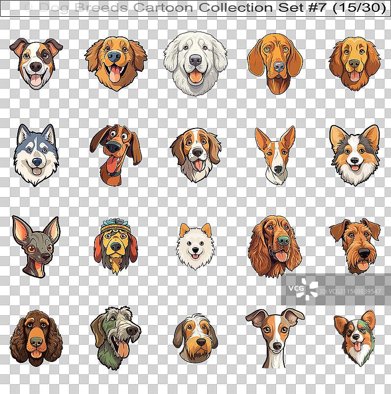 可爱狗狗品种卡通角色贴纸套装图片素材