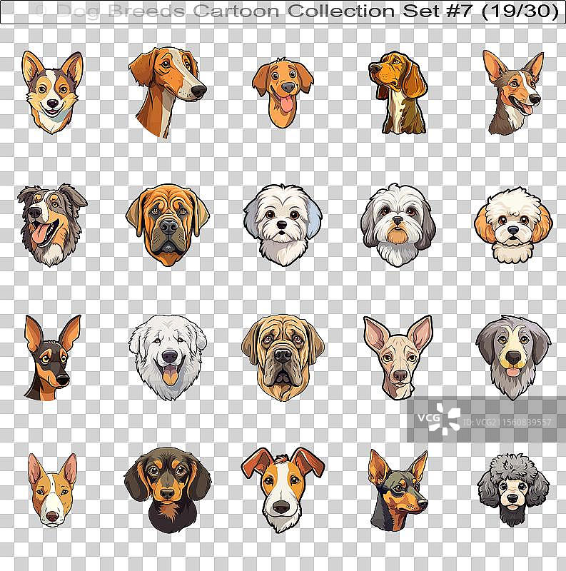 可爱狗狗品种卡通角色贴纸套装图片素材