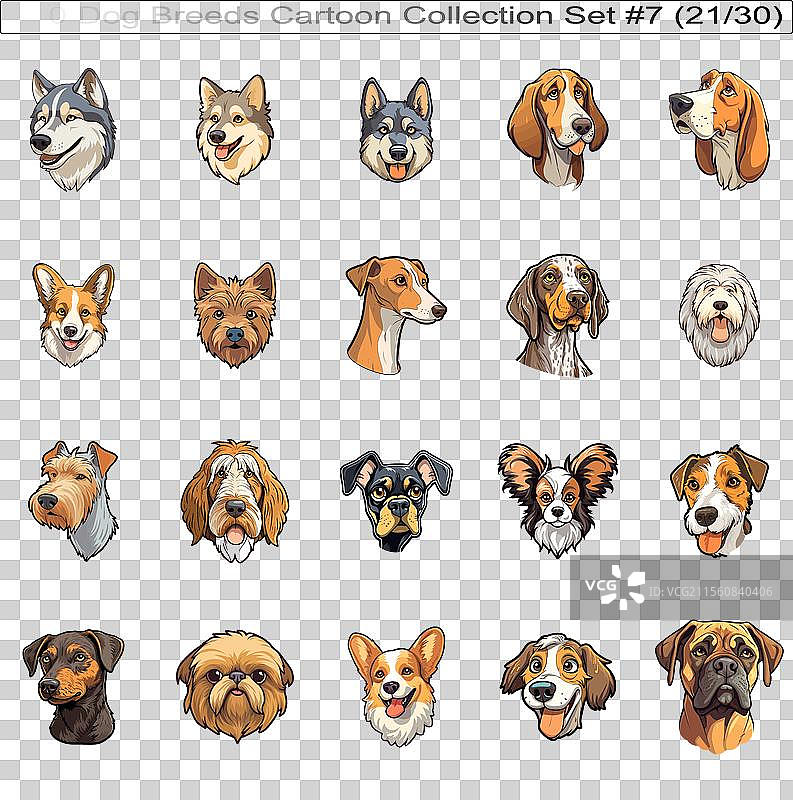 可爱狗狗品种卡通角色贴纸套装图片素材