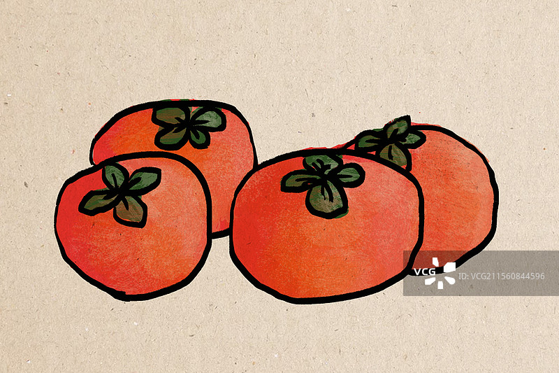 传统水墨画柿子与吉愿图片素材