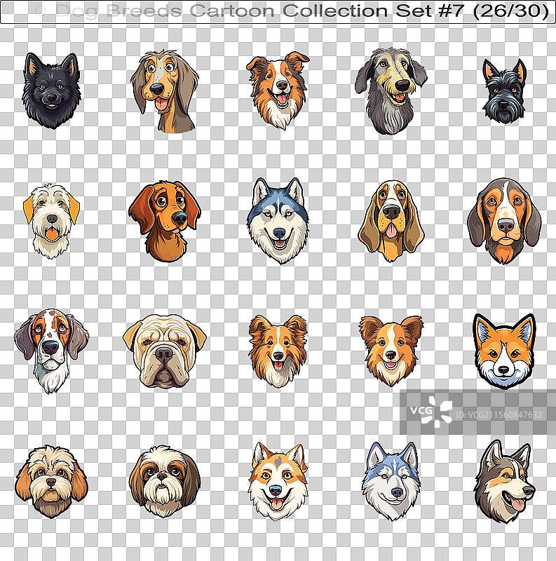 可爱狗狗品种卡通角色贴纸套装图片素材