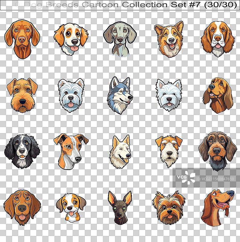 可爱狗狗品种卡通角色贴纸套装图片素材