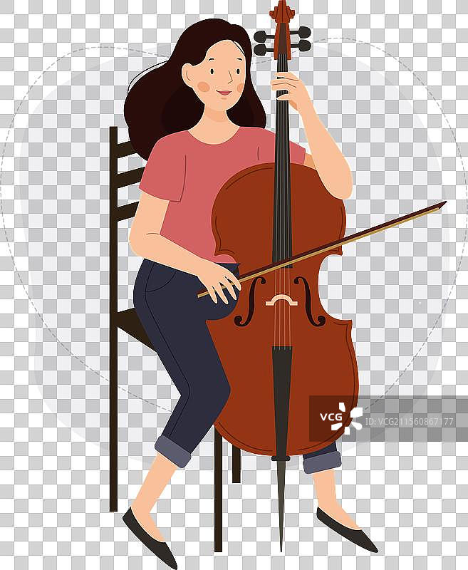 女孩在演奏大提琴，一位女音乐家与之同在。图片素材