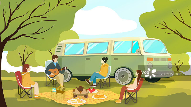 夏天青年节野营旅游插画图片素材