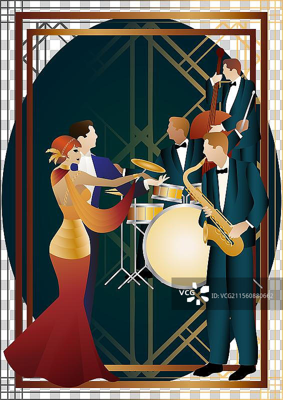 爵士乐手和舞者在宇宙中图片素材