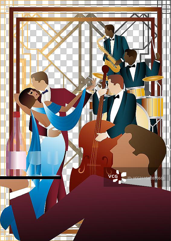 爵士乐手和舞者在宇宙中图片素材