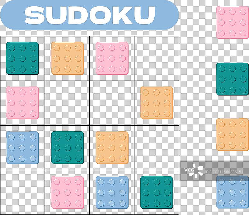 适合儿童的4x4逻辑数独游戏，色彩丰富图片素材