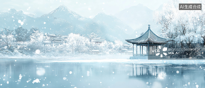 【AI数字艺术】冬季皇家园林雪景图片素材