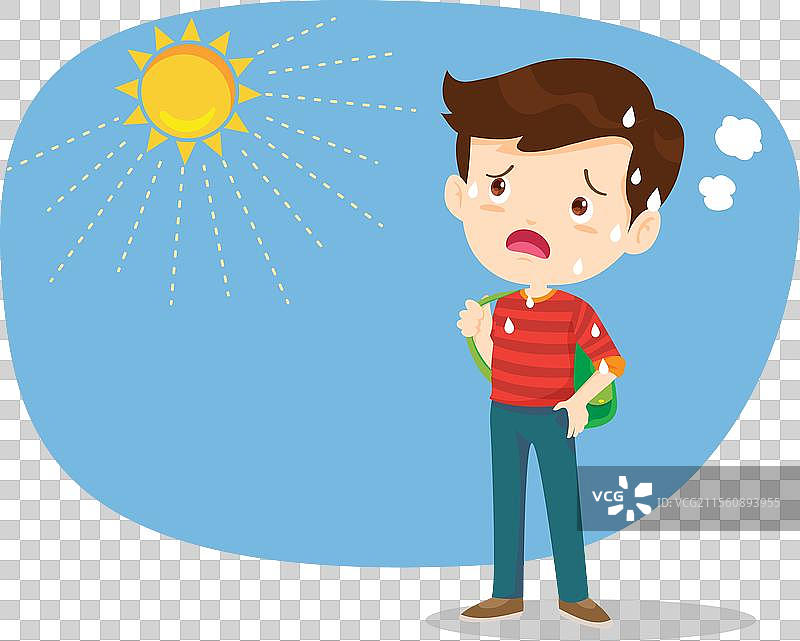 男孩因夏日阳光的炙烤而感到口渴。图片素材