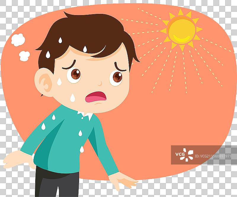 男孩因夏日阳光的炙烤而感到口渴。图片素材