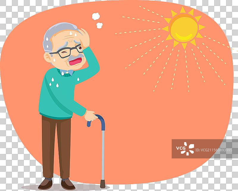 老人因夏日阳光的炎热而口渴图片素材