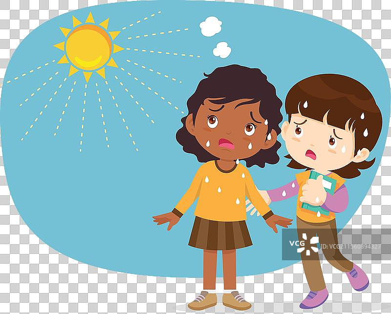 女孩因夏日阳光的炎热而口渴图片素材