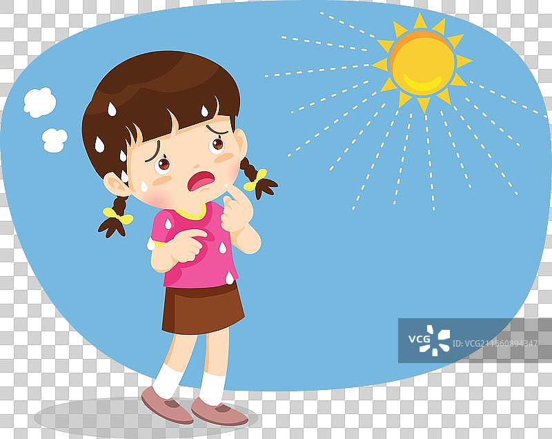 女孩因夏日阳光的炎热而口渴图片素材