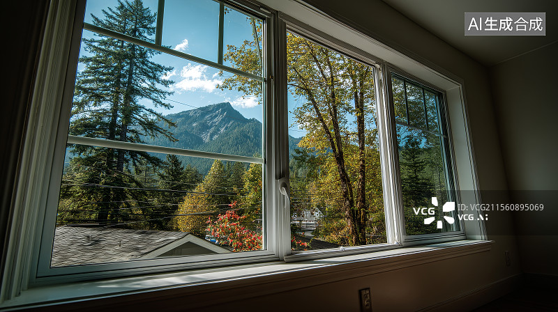 【AI数字艺术】推拉窗外的山景图片素材