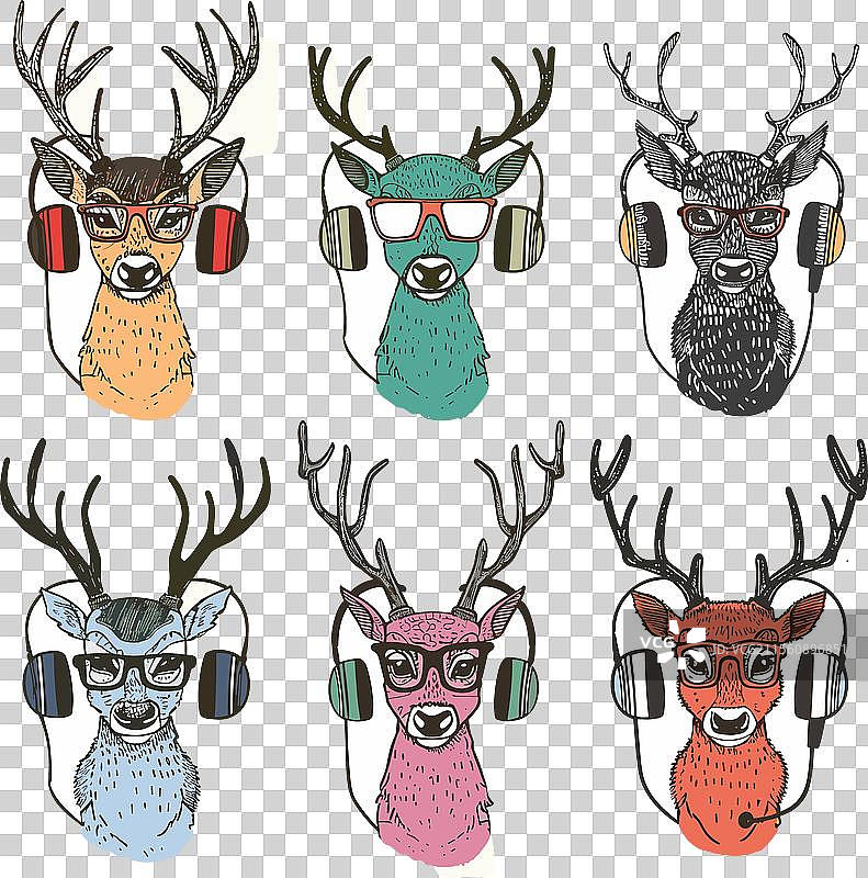 戴着眼镜和耳机的时尚鹿图片素材