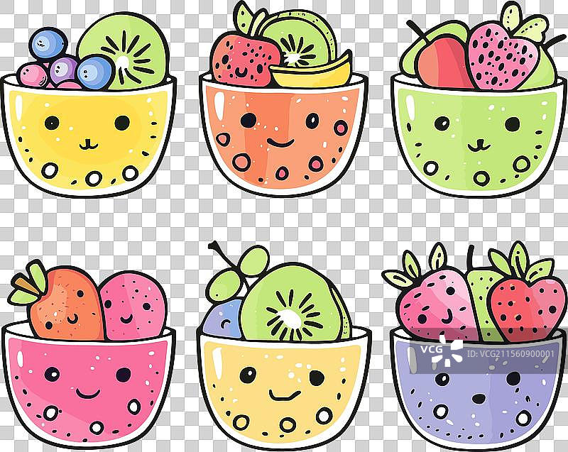 色彩缤纷的水果碗与快乐的面孔图片素材