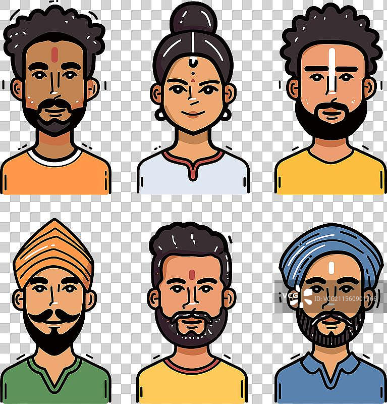 六个多元化的现代印度角色图片素材