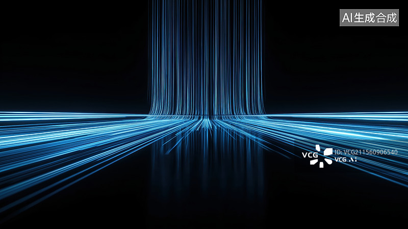 【AI数字艺术】蓝色光束在黑暗中的流动效果图片素材