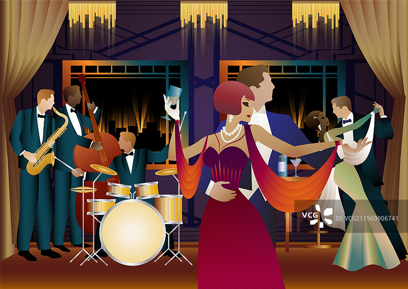 爵士乐手和舞者在宇宙中图片素材