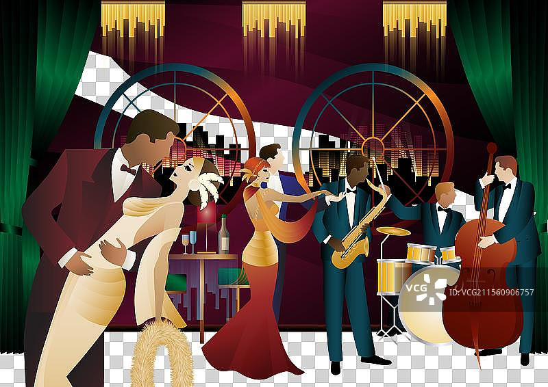 爵士乐手和舞者在宇宙中图片素材