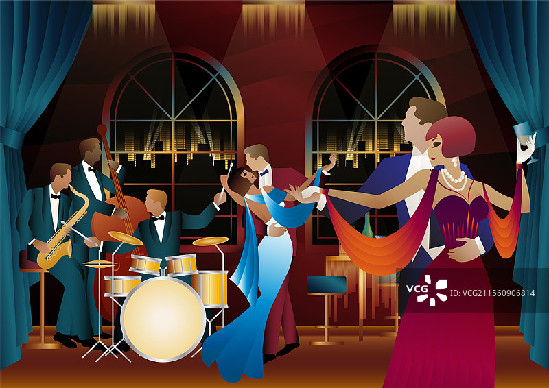 爵士乐手和舞者在宇宙中图片素材