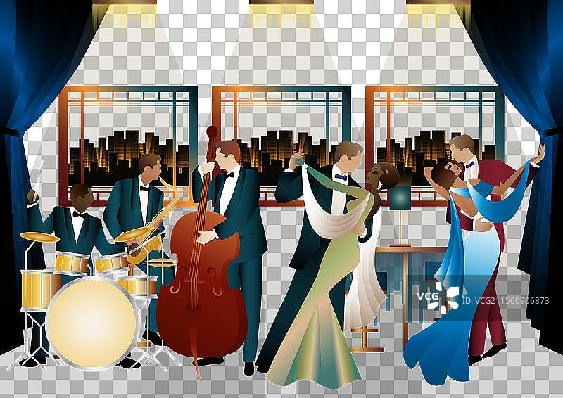 爵士乐手和舞者在宇宙中图片素材