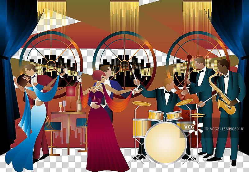 爵士乐手和舞者在宇宙中图片素材