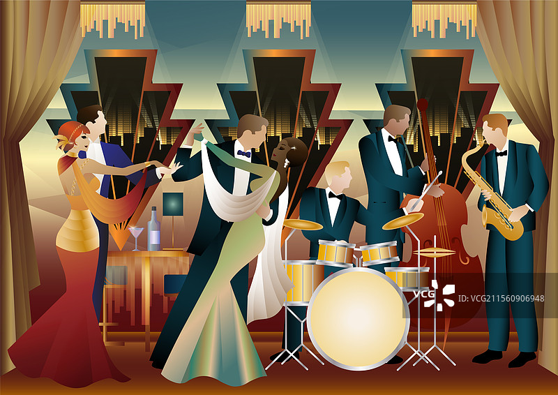 爵士乐手和舞者在宇宙中图片素材