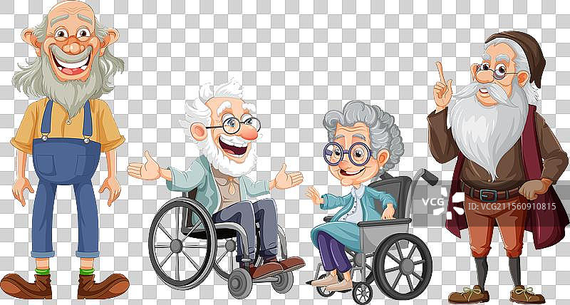 四个多元化且生动的老年角色图片素材