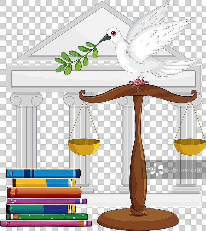 鸽子、正义天平、书籍和希腊柱子图片素材