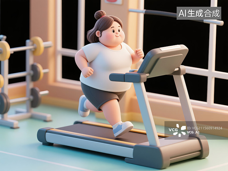 【AI数字艺术】肥胖人物运动减肥跑步3D插画图片素材