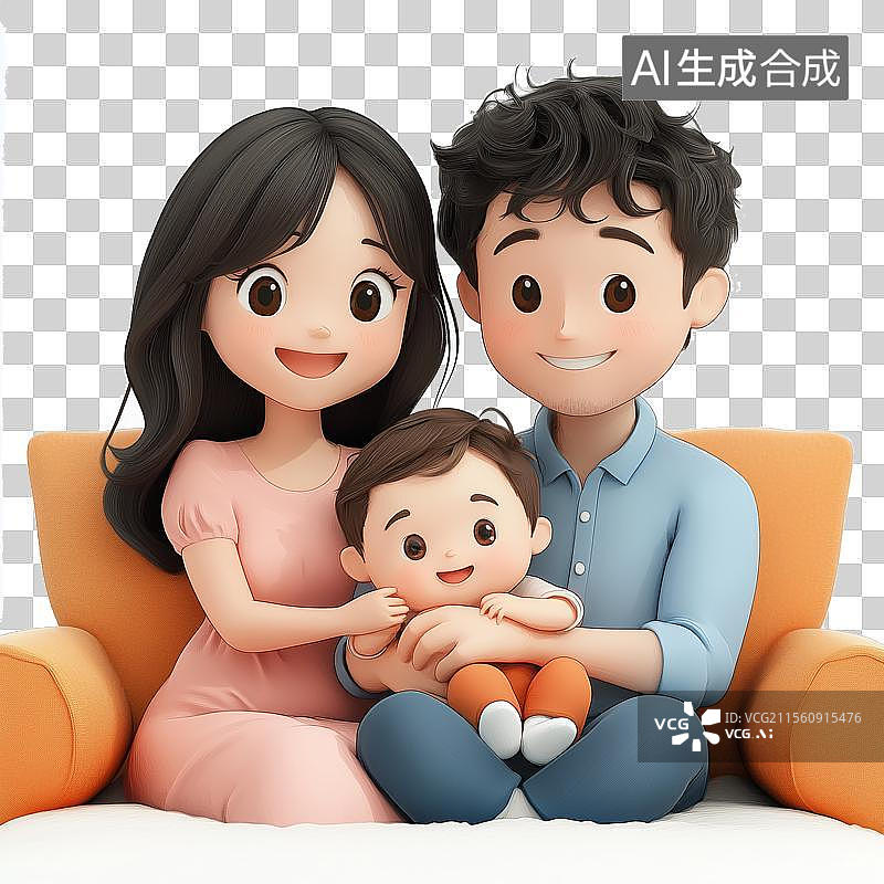 【AI数字艺术】免扣元素卡通风格的一家人3d肖像图片素材