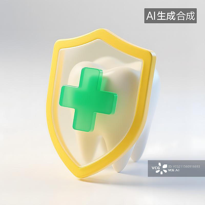 【AI数字艺术】牙齿与护盾3D渲染图片素材