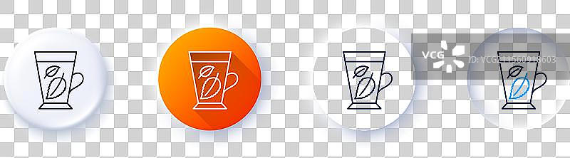 薄荷茶线条图标，新鲜草本饮料线条图片素材