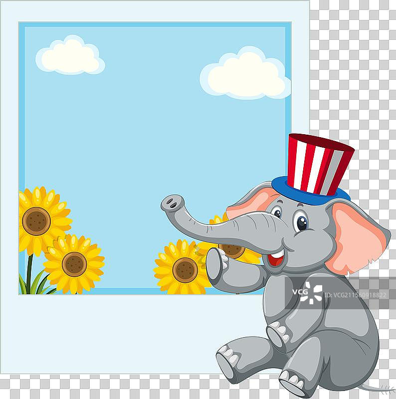 戴着条纹帽子的卡通大象在附近图片素材