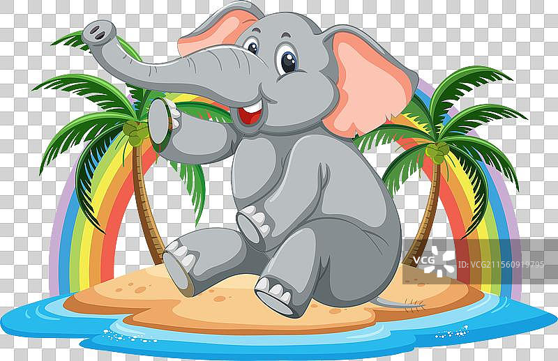 快乐的大象坐在棕榈树下图片素材