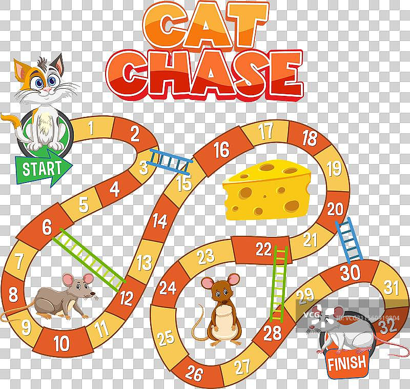 色彩斑斓的棋盘游戏，包含猫、老鼠和奶酪图片素材